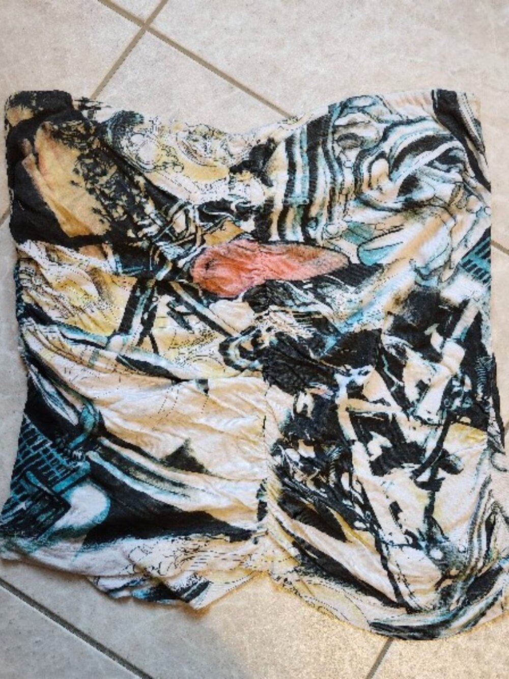 Vintage Y2K Nicole Miller Abstract Animation Swirl Design Strapless Tank Top -M